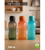 Suluk 3'lü Set Su Şişesi BPA Free Okul Suluğu PP-5 Spor Okul Ofis Suluğu Siyah-Turuncu-Mavi 900 ml