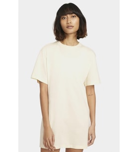 Nike Sportswear Organic Cotton Short Sleve Dress Nakış Swooslu Elbise Krem