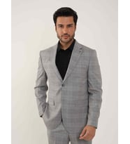 Gri Erkek Slim Fit Ekose Desenli Mono Yaka Takım Elbise - 95012