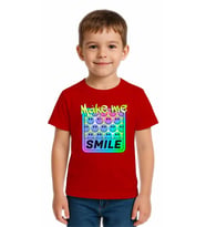 Unisex Smile Baskılı Çocuk Tişört pamuklu penye kumaş (Kırmızı)