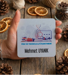 Kişiye Özel Fen ve Teknoloji Öğretmeni Bardak Altlığı Öğretmenler Günü Hediyesi (Beyaz)