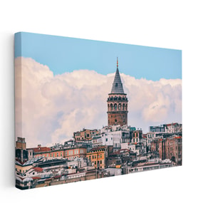 Kanvas Tablo Galata Kulesi ve Bulutlu Gökyüzü Şehir Mimari Tablo Ev Ofis Duvar Dekoru