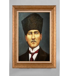 Altın Varaklı Paspartulu Çerçeveli Atatürk Tablo nt871