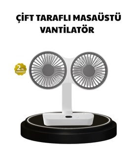 720° Dönebilen Çift Başlıklı Usb Şarjlı Masaüstü Vantilatör - Sessiz Ve Güçlü Serinlik