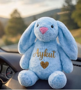 Kişiye Özel İsim Yazılı Peluş Tavşan 60 cm – Sevgiliye Hediye Kardeşe, Kuzene & Bebek Hediyesi (Açık Mavi)