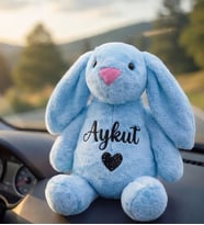 Kişiye Özel İsim Yazılı Peluş Tavşan 60 cm – Sevgiliye Hediye Kardeşe, Kuzene & Bebek Hediyesi (Açık Mavi)
