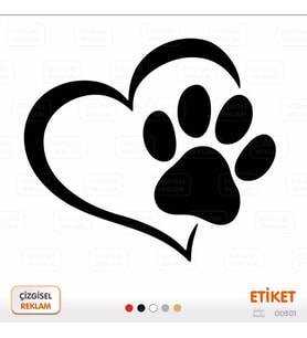 Kalpli Pati Sticker, Etiket Kedi Köpek Oto Araç Araba 15x13 cm