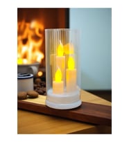 Huzurun Işığı 3 Mumlu Kandil Görünümlü Dumansız LED Lamba 16 cm x 8,3 cm (Sarı)