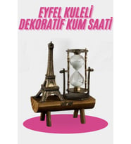 Eyfel Kulesi Tasarımlı Kum Saati Kristalleştirilmiş Kum Saati Dekoratif Ahşap Görünümlü