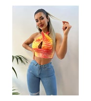 Sarı-kırmızı Batik Desen Ithal Likralı Kumaş Büstiyer