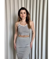 Çizgili etek crop takım