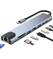 Shaza 8in1 USB Type-C Hub Port Adaptör HDMI USB Ethernet PD Girişli, Gri
