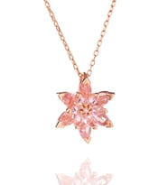 925 Ayar Gümüş Rose Kaplama Renkli Lotus Çiçeği Kolye (Pembe)