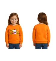 Unisex Hello Kity Baskılı Çocuk Swaetshirt 3 İplik Şardonlu (Turuncu)