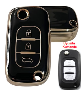 Renault Fluence Megane 3 Uyumlu Kumanda Anahar Kılıfı Oto Anahtarlık Siyah Gold