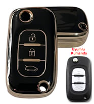 Renault Fluence Megane 3 Uyumlu Kumanda Anahar Kılıfı Oto Anahtarlık Siyah Gold