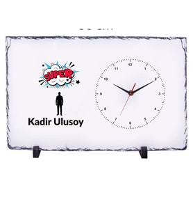 Kişiye Özel Dikdörtgen Doğal Taş Masa Saati 25x38 cm – İsim Baskılı Dekoratif Saat