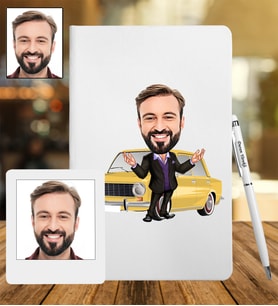 Kişiye Özel Araba Tasarımlı Karikatür Deri Defter & Metal Tükenmez Kalem + Ahşap Çerçeve hediye 83
