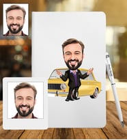 Kişiye Özel Araba Tasarımlı Karikatür Deri Defter & Metal Tükenmez Kalem + Ahşap Çerçeve hediye 83