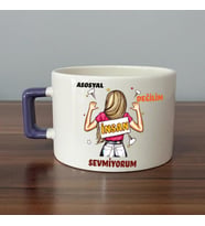 Asosyal Değilim İnsan Sevmiyorum Baskılı Mor Kulplu C Fincan
