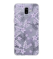 Samsung Galaxy J8 Kapak Floral Lila Tasarımlı Şeffaf Silikon Kılıf