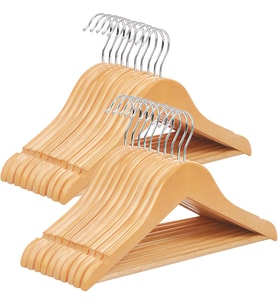 Songmics Çocuk Ahşap Askıları, 20'Li Paket, Çentikli Askı, 360 Derece Döner Kanca, Doğal, 35 Cm Crw0 (Çok Renkli)