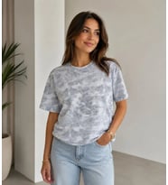 Batik Desenli Tişört Bisiklet Yaka Kısa Kol Regular Fit T-shirt - Gri