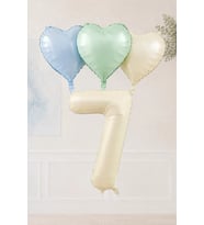 1 Yaş Retro Mavi Yeşil Krem Kalpli Folyo Balon Seti 44 1 Yaş