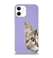 Apple iPhone 12 Uyumlu Lansman Kılıf Catface Tasarımlı İçi Kadife Kapak-Lila (Şeffaf)