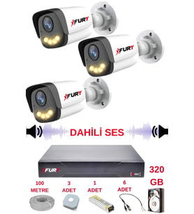 FURY 3 LÜ Sesli Gece Renkli Görüş Güvenlik Kamerası Su Geçirmez Güvenlik Kamerası Seti 5590s 320GB