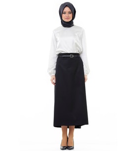SORALLİNE 770 LACİVERT BAYAN KALEM ETEK  90 CM BOYUNDA ASTARLI
