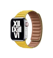 Apple Watch Ultra 49mm Uyumlu Kordon Suni Deri Baklalı KRD-34 Kayış (Sarı)