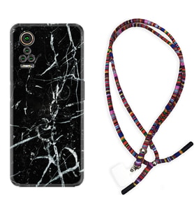 General Mobile GM 21 Pro GM 22 Pro Plus Kılıf Boyun Asklı Rasta Silikon Black Marble 3 1382