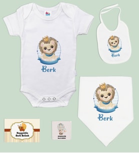 BK Kids Kişiye Özel İsimli 5 Parça Beyaz Bebek Body Zıbın ve Battaniye Hediye Seti, Yeni Doğan Bebek Giyim Hediyesi-5
