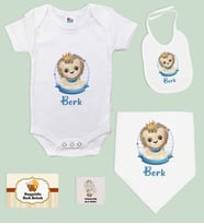 BK Kids Kişiye Özel İsimli 5 Parça Beyaz Bebek Body Zıbın ve Battaniye Hediye Seti, Yeni Doğan Bebek Giyim Hediyesi-5