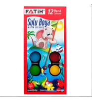 Sulu Boya 12 Renkli 24mm Orta Boy Fatih Sulu Boya 12 Renkli 24mm Orta Boy Fırça Hediyeli (Karışık)