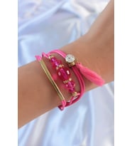 Pembe Zirkon Taşlı İpli Püskül Detay Çoklu Bileklik 5886 - SSSSSS2606-2310