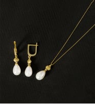 925 Ayar Gümüş İstiridye Damla İnci Set (Altın)