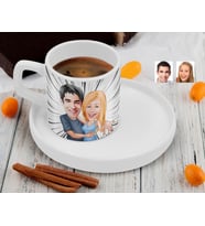BK Gift Kişiye Özel Sunum Tabaklı Sevgililer Karikatürlü Kahve Fincanı-14, Sevgiliye Hediye, Aileye Hediye