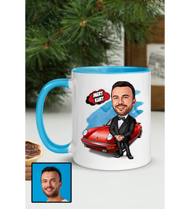 Erkeğe Hediye Kişiye Özel Karikatürlü Mavi Kupa Bardak
