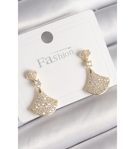 Pirinç Gold Renk Zirkon Taşlı Motif Model Kadın Küpe 5886 - SSSSSS4003-6055