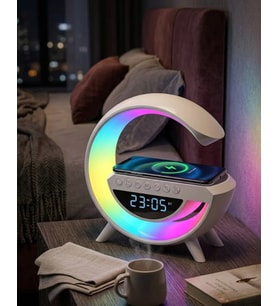 RGB Işıklı Kablosuz Şarjlı Bluetooth Hoparlör Saat ve Alarm Özellikli