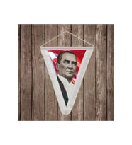 Sivil Mustafa Kemal Atatürk Ay-Yıldız Poster Beyaz Saçaklı Üçgen Flama Bayrak Hatıra Flama ATA19