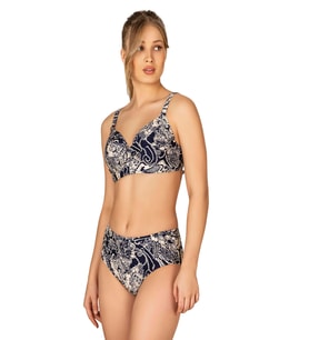 Endeep Kadın Büyük Beden Destekli Büzgü Detaylı Şal Desenli Bikini Takımı