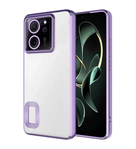 Xiaomi Mi 13T Pro Kılıf Logo Yeri Açık Kamera Lens Korumalı Renkli Kenarlı Şeffaf Silikon (Lila)