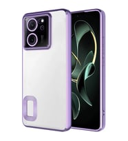 Xiaomi Mi 13T Pro Kılıf Logo Yeri Açık Kamera Lens Korumalı Renkli Kenarlı Şeffaf Silikon (Lila)