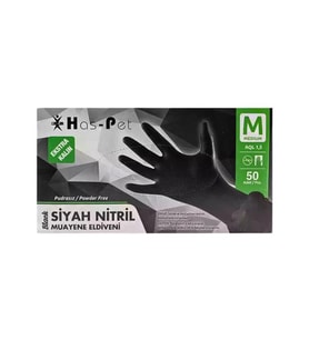 Has-Pet Kalın Siyah Nitril Pudrasız Eldiven M 50'li - 12Adet