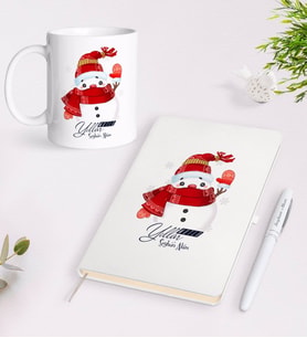 BK Gift Kişiye Özel Yılbaşı Mutlu Yıllar Tasarımlı Beyaz Defter Kalem Kupa Seti - 4