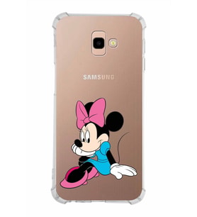 Samsung Galaxy J4 Plus  Köşe Korumalı Antişok Kapak Minnie Mouse Tasarımlı Şeffaf  Kılıf