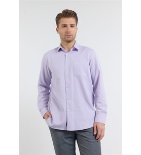 Lila Sert Yaka Uzun Kol Cepli Comfort Fit Pamuklu Gömlek 1004255285